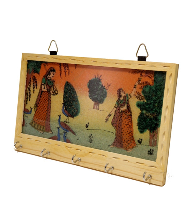 WOODEN KEY HOLDER WITH PAINTING ( L 21.50 CM X H 12.50 CM )