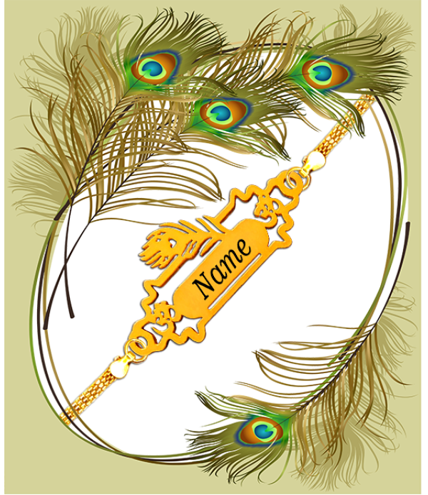 Personalised Name on more pankh Rakhi ( Peacock) For Brother with Nameplate, Gold colour chain Traditional Raksha Bandhan | Best & Trendy rakhi for bhai/Bhabhi | Customized name on Rakhi for Rakshabandhan