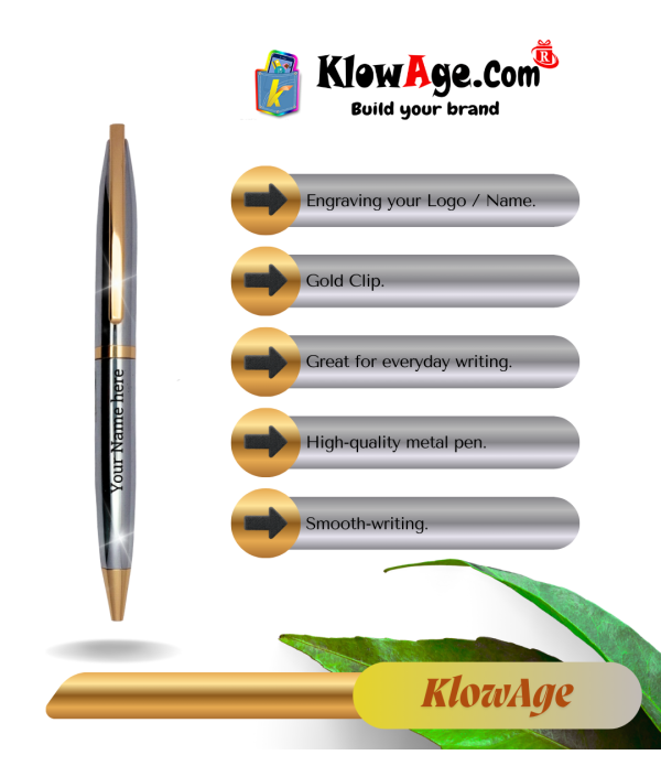 A KlowAge Saint Stainless Steel Gold Trim Customized Executive Pen Gifting Personalized Pen With Name Engraved Ballpoint Pen Gifting 