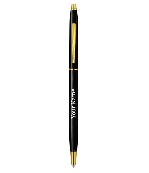 A Personalized Slim Metal Ballpoint Pen, Black and Gold Finish, Custom Name/logo Engraving Customized For Men And Women | Doctor Birthday| Weddings | Corporate | Employee Gifting