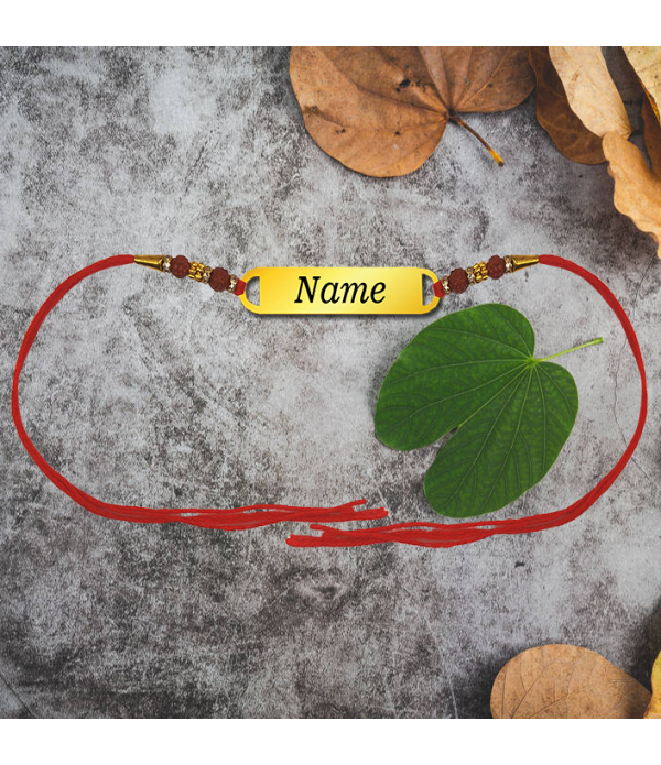 Personalised Name Rakhi For Brother with Gold-Plated Nameplate, Red Thread Traditional Raksha Bandhan | Best & Trendy rakhi for bhai | Customized name on Rakhi for Rakshabandhan