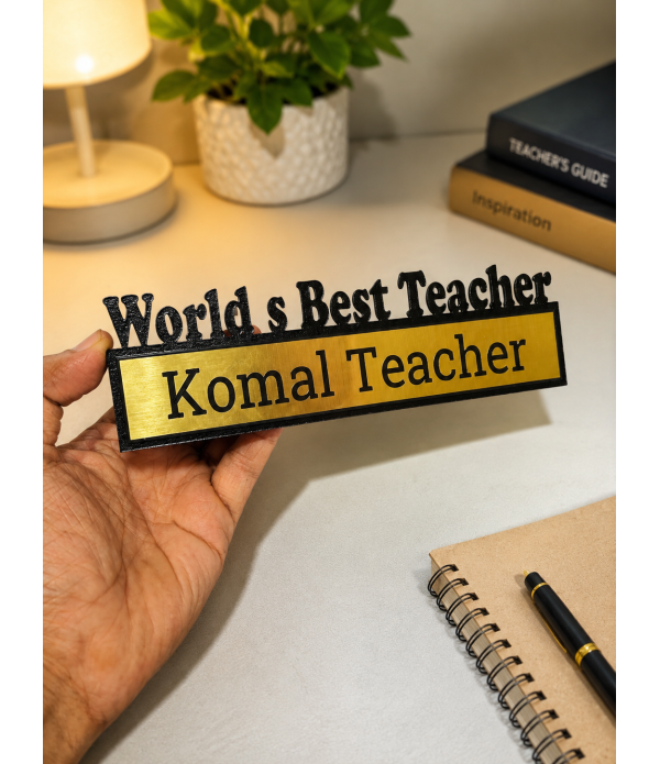 KlowAge Customised Wooden Teacher Desk Name Plate, Office Table Accessory, Gold Finish KlowAge Customised Wooden Teacher Desk Name Plate, Office Table Accessory, Gold Finish