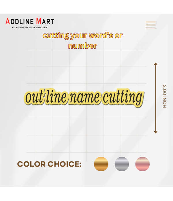 A Custom Outline Name Cutting, Personalised acrylic Name Plate, Gold and Silver Finish, Cursive Script Style