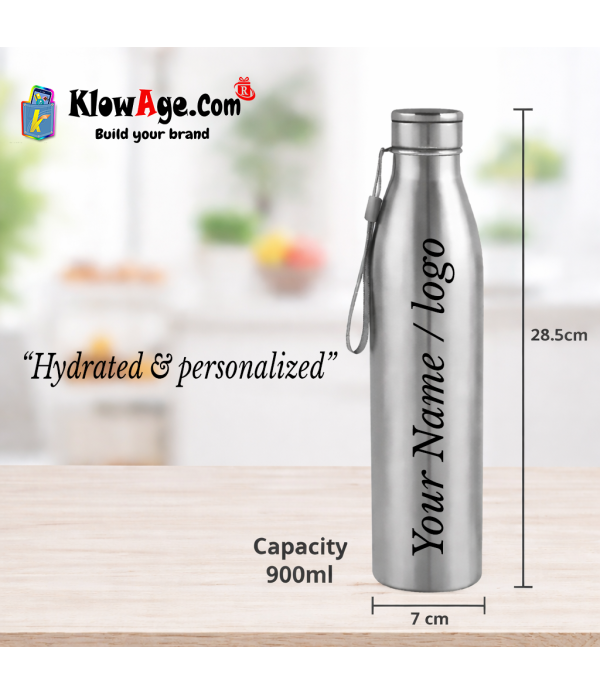 Personalised Water Bottle, Silver, 900ml, Single Walled, Leak-Proof, with Name/Logo