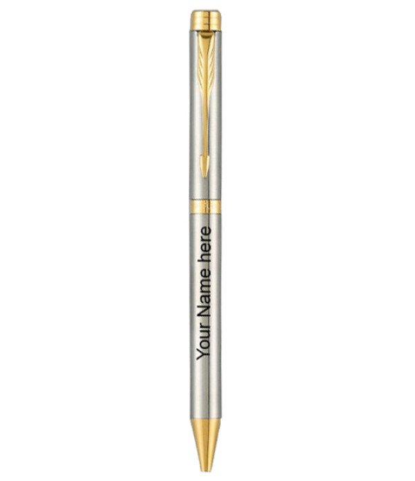 PARKER FOLIO STAINLESS STEEL BALL PEN WITH GOLD TRIM PARKER FOLIO STAINLESS STEEL BALL PEN WITH GOLD TRIM