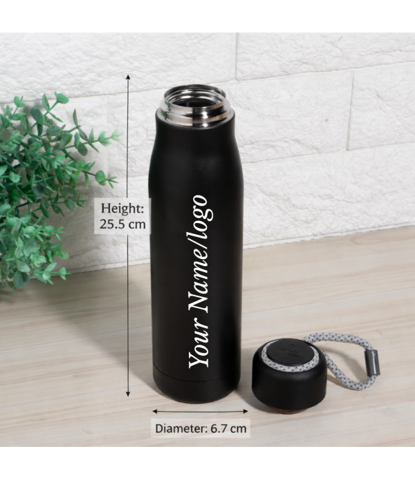 Personalised Water Bottle, Black, with Custom Name/Logo, 25.5 cm Height, 6.7 cm Diameter