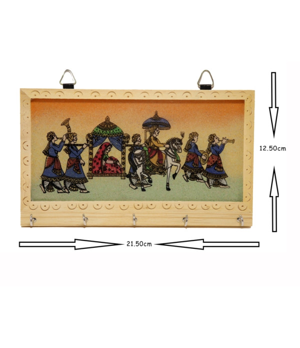 WOODEN KEY HOLDER WITH PAINTING ( L 21.50 CM X H 12.50 CM )