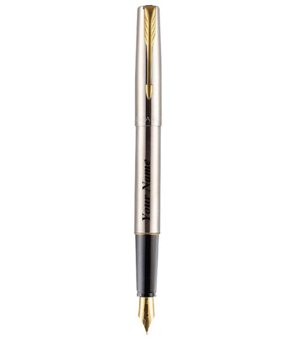 PARKER FRONTIER STAINLESS STEEL FOUNTAIN PEN WITH GOLD TRIM