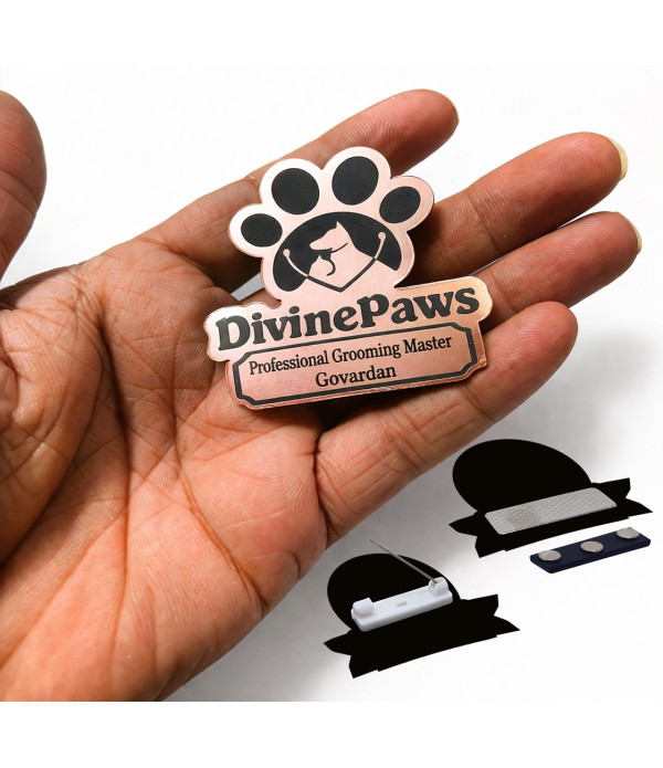 A Logo Cut-to-Shape Name Badge, Pin or Magnet, Gold, Silver, Rose Gold, Personalised for Corporate, Business, School