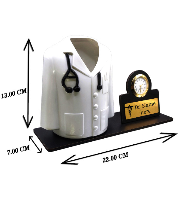 Doctor Apron/Coat Inside Pen Stand and Doctor logo With Watch & Name Plate | Best For Doctors/Medical Aspirants| Material-Fiber | White  | Doctor Birthday| Weddings
