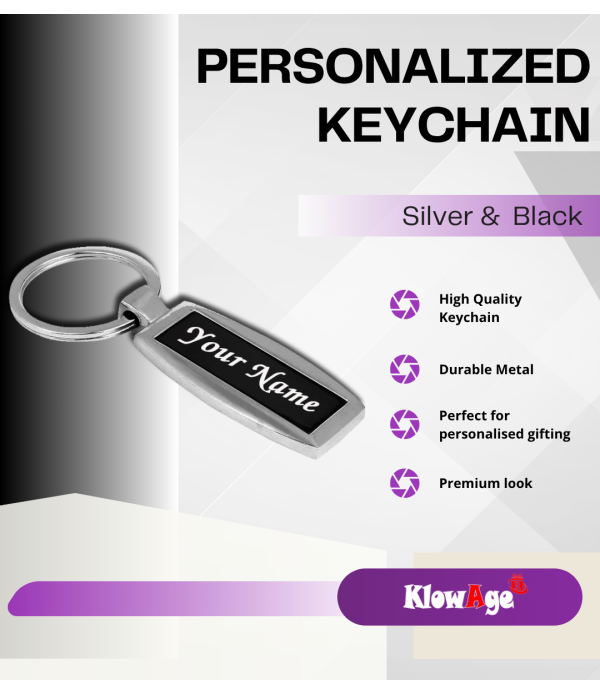 Best Personalized Metal Keychain with Custom Name Engraving, Silver and Black Colour