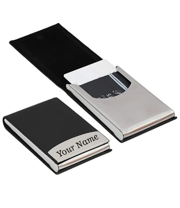 Best Personalized Business Card Holder with Custom Name Engraving, Black Gift Box, Metal Case, Professional Executive Style
