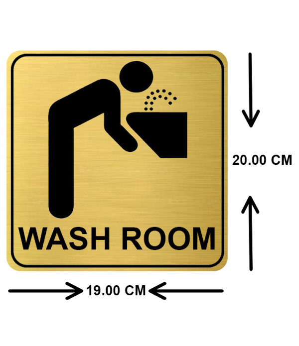 KlowAge Wash room Self-Adhesive Golden Black High Grade Acrylic Sign Board for Business Shop Stores Cafes Shops Hospital School Office Hotel Restaurant Company Malls Bank Home