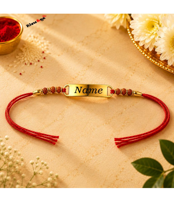 Personalised Name Rakhi For Brother with Gold-Plated Nameplate, Red Thread Traditional Raksha Bandhan | Best & Trendy rakhi for bhai | Customized name on Rakhi for Rakshabandhan