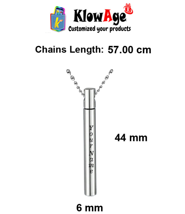 KlowAge Customize Jewellery 3D Cuboid Vertical Bar Locket Pendant Necklace Engraving 4 side Name on Pendal Personalized etc with 57 Centimeter Chain with Gift Bag