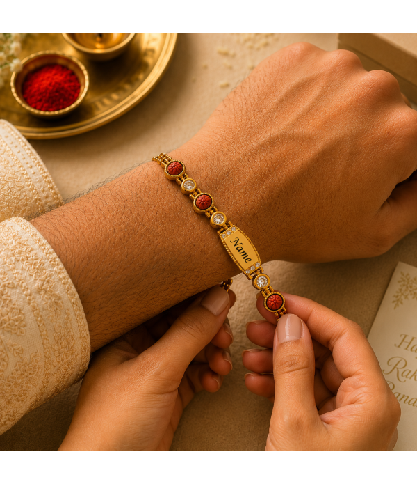 Rakhi with Personalised Name Rudraksha G...