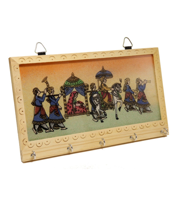 WOODEN KEY HOLDER WITH PAINTING ( L 21.50 CM X H 12.50 CM )