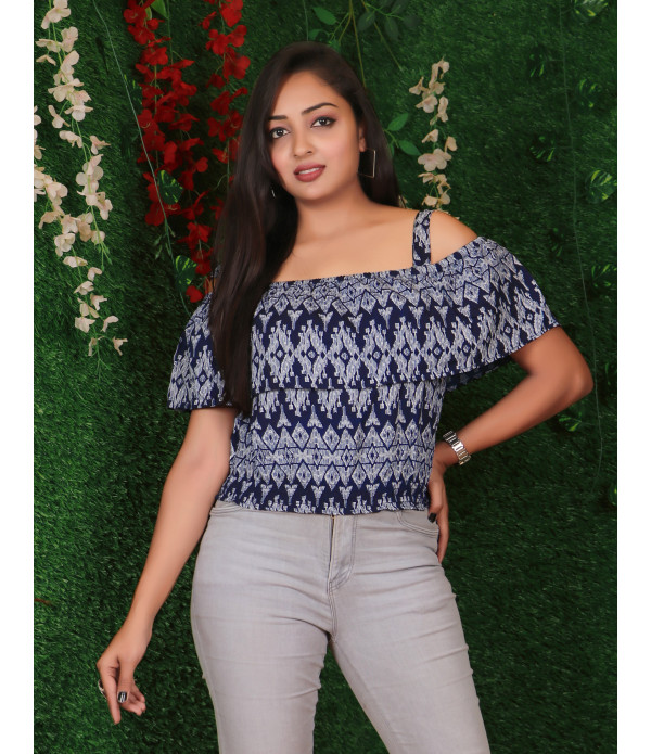 WOMEN'S Blue Ruffle Top 